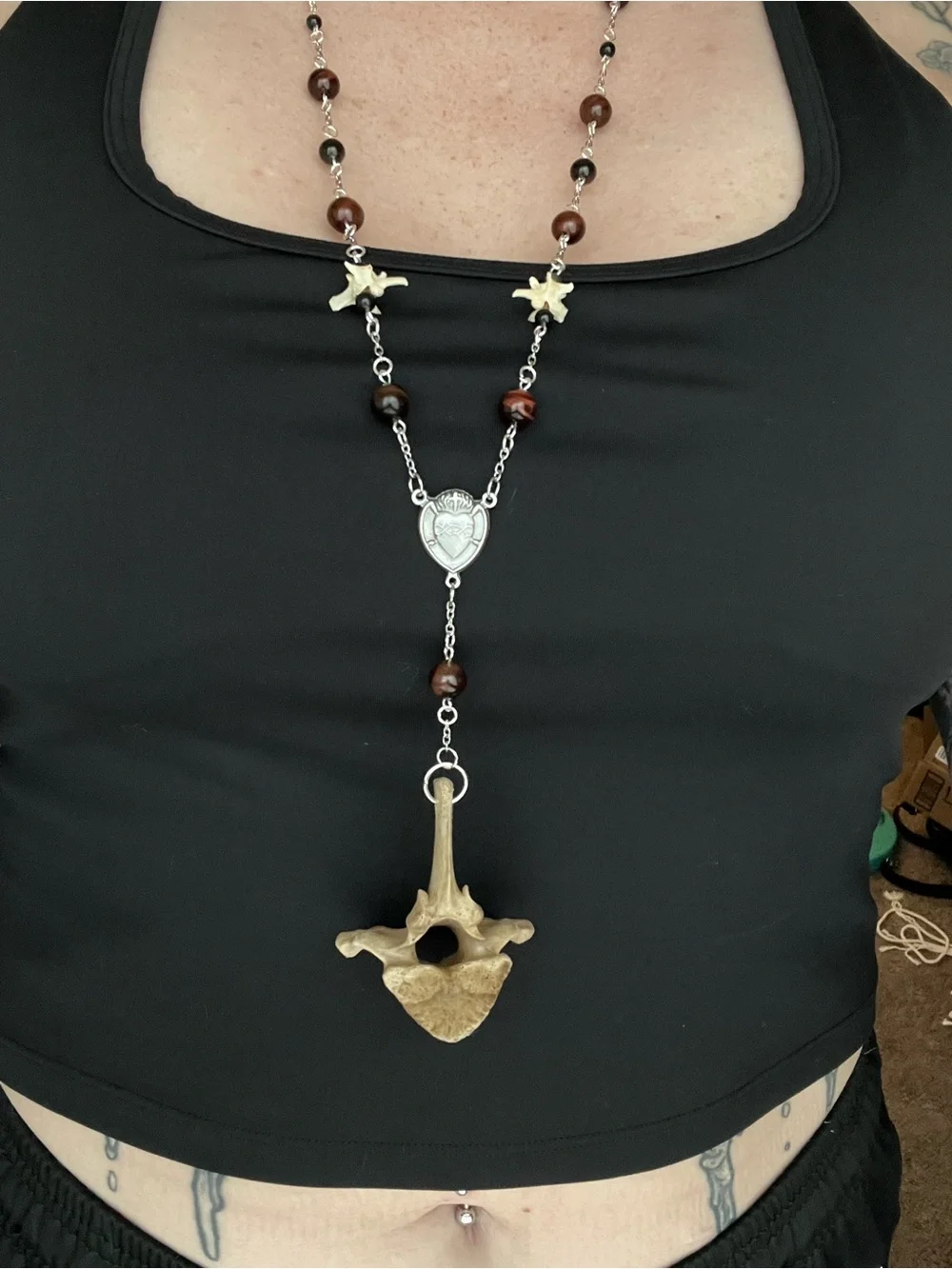 Handcrafted Silver Rosary Necklace with  Vertebra Pendant